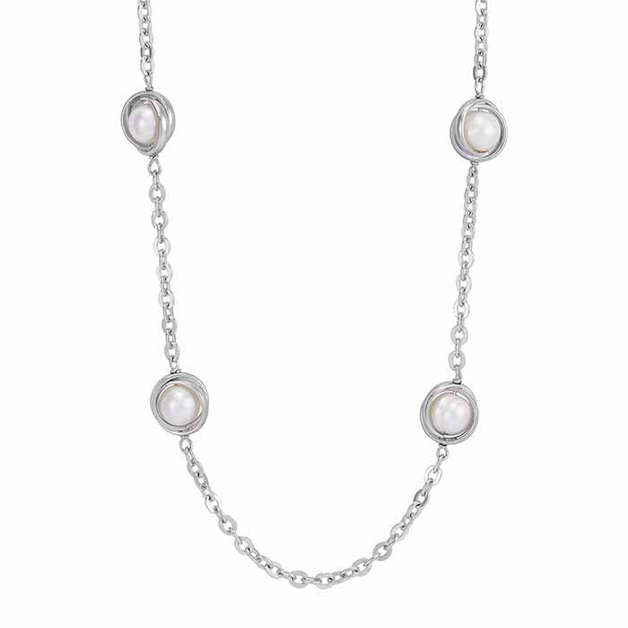 Sterling Silver Freshwater Pearl Knotted Station Necklace