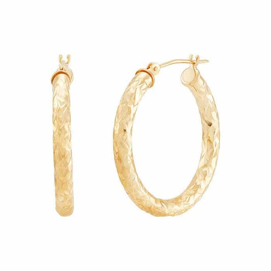 10K Yellow Gold Textured Hoop Earrings