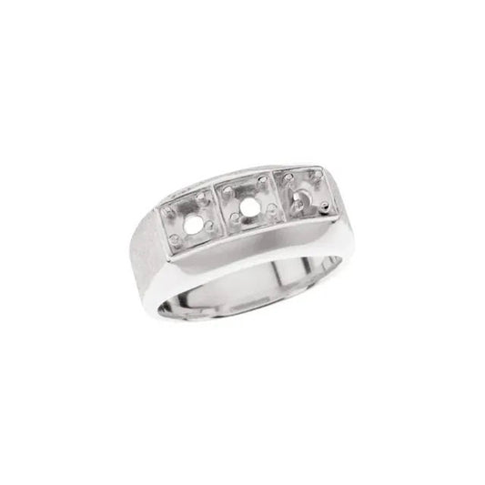 Men's Round Three-Stone Ring Mounting 4.4mm Prong, in Sterling silver, 14k Twotone, 14k Y Gold, 14k W gold