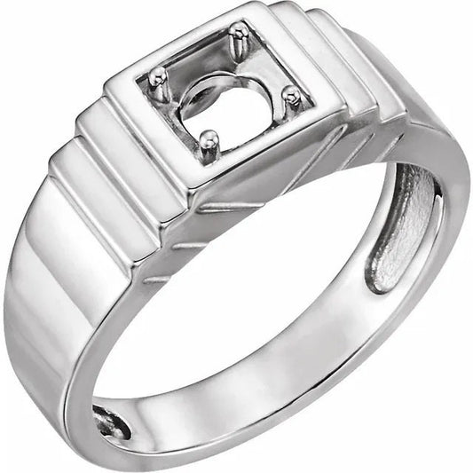 Men's Solitaire Ring Mounting, 6mm Round, in Sterling Silver, 14k Yellow Gold, or 14k White Gold