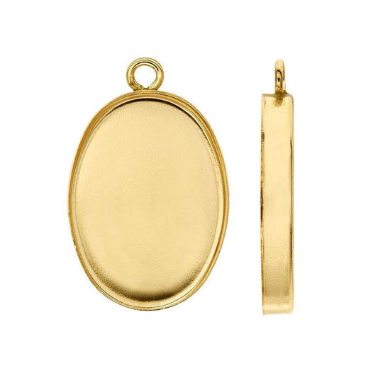 14/20 Yellow Gold-Filled Oval Cabochon Component Mounting with Closed Ring