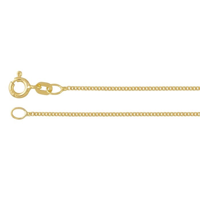 14K Solid Yellow Gold 1mm Diamond-Cut Flat Curb Chain, choose your length.