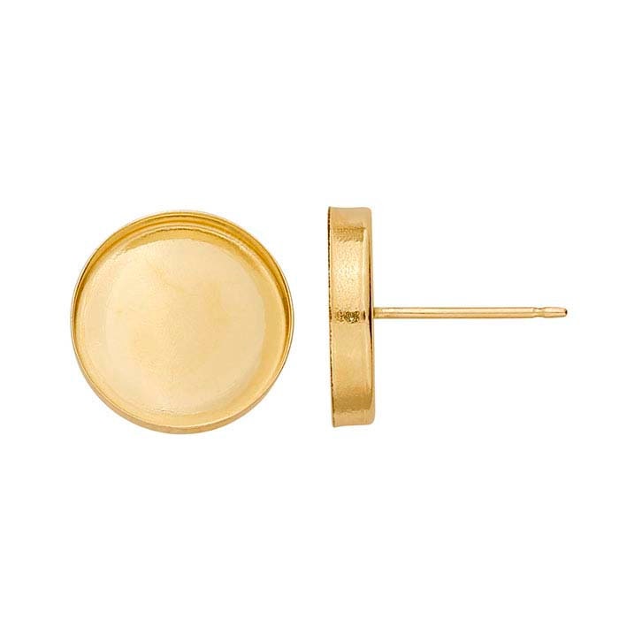 14/20 Yellow Gold-Filled Round Cabochon Post Earring Mounting