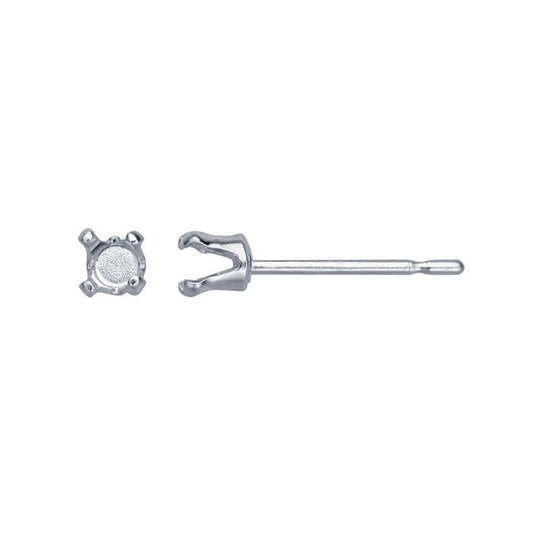 Sterling Silver  Round Snap-Set Post Earring Mounting, 4-Prong,.  sold by the pair, choose your mounting size