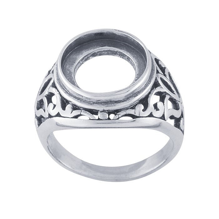 Sterling Silver Filigree 12mm Round Ring Mounting