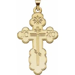 Orthodox Cross Pendant in solid 14k Yellow o White gold, 4 sizes available