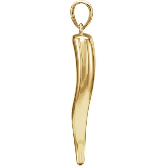 Italian Horn Pendant choose your size, in 14k solid yellow gold, white gold, or Sterling Silver