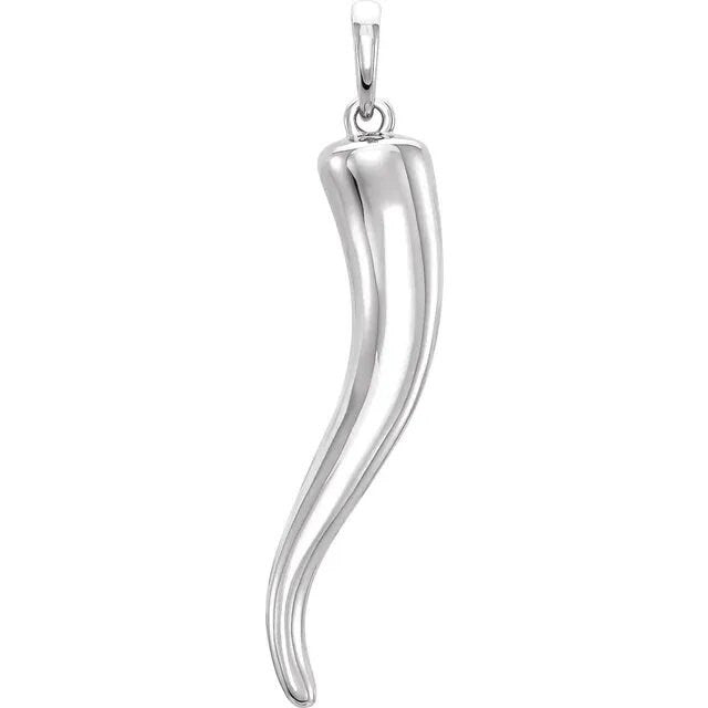 Italian Horn Pendant choose your size, in 14k solid yellow gold, white gold, or Sterling Silver