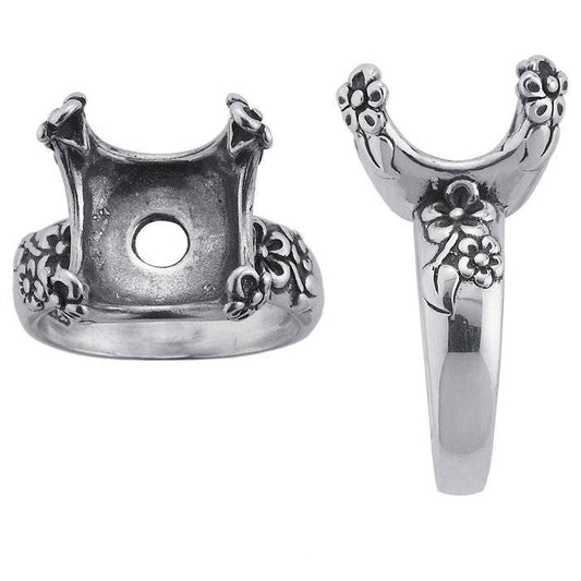 Sterling Silver Floral 14mm Cushion Ring Mounting