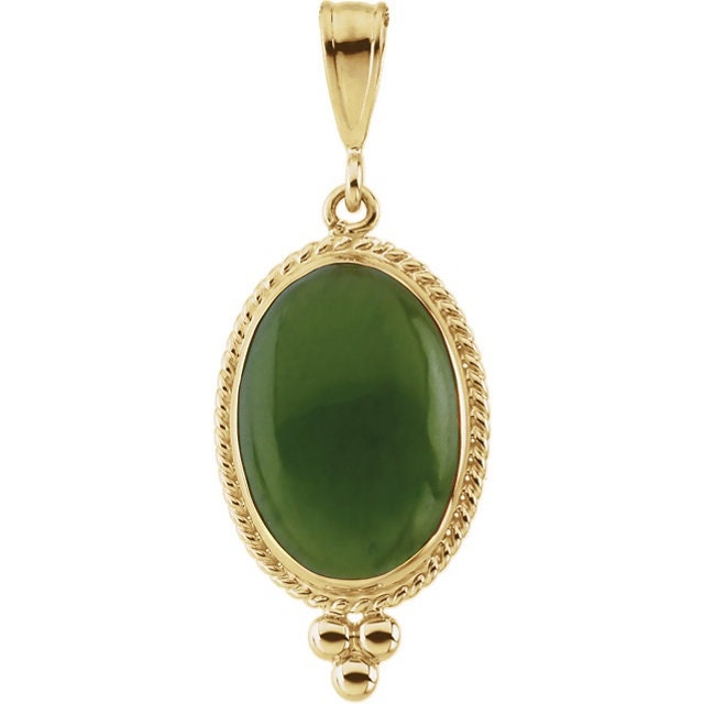 Nephrite Jade Cabochon Pendant in 14k solid Gold