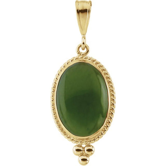 Nephrite Jade Cabochon Pendant in 14k solid Gold