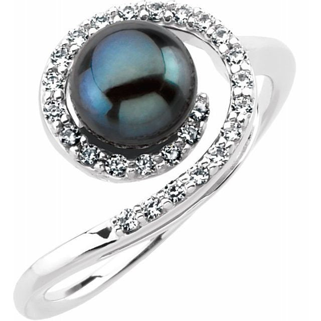 Accented Ring Mounting for 7 mm Pearl available in 925 Sterling Silver or 14k White Gold