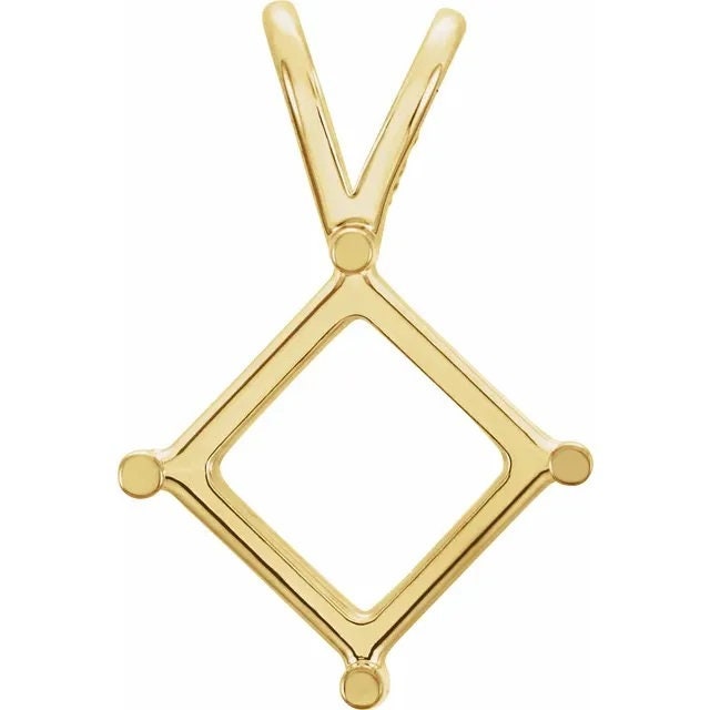 Square 4-Prong Basket Pendant Mounting, available in Sterling Silver, 14k YG and 14K WG, many sizes to choose