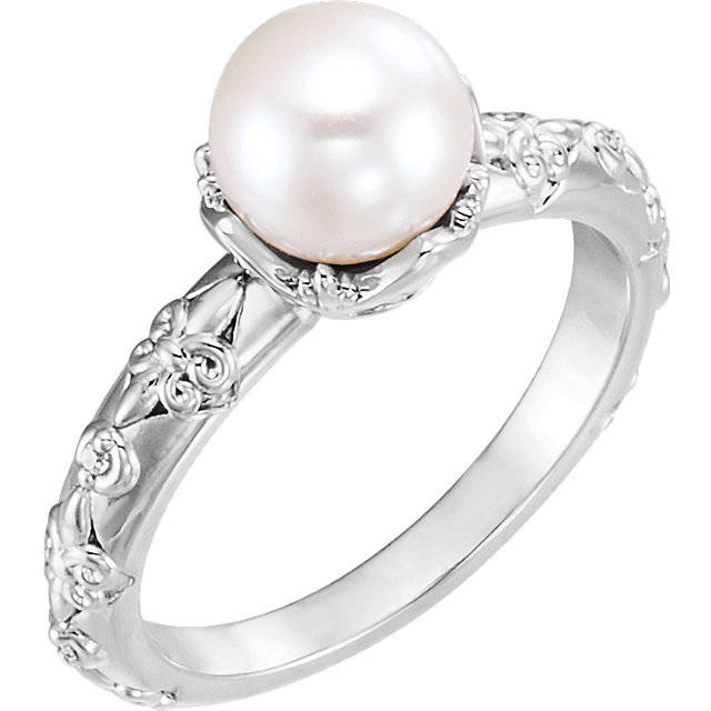 Vintage-Inspired Pearl Ring, choice of Silver or 14k Gold,