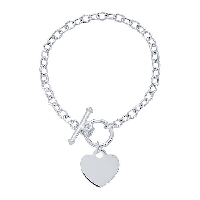 Sterling Silver Cable Chain Bracelet with Heart Tag