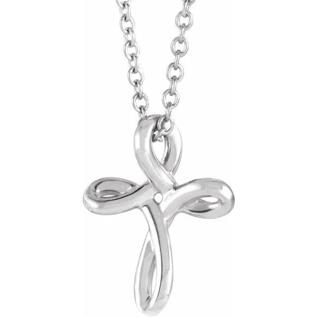 13.35x10.42 mm Youth Cross Pendant in your choice of Sterling Silver, 14k yellow gold, rose gold, or white gold.