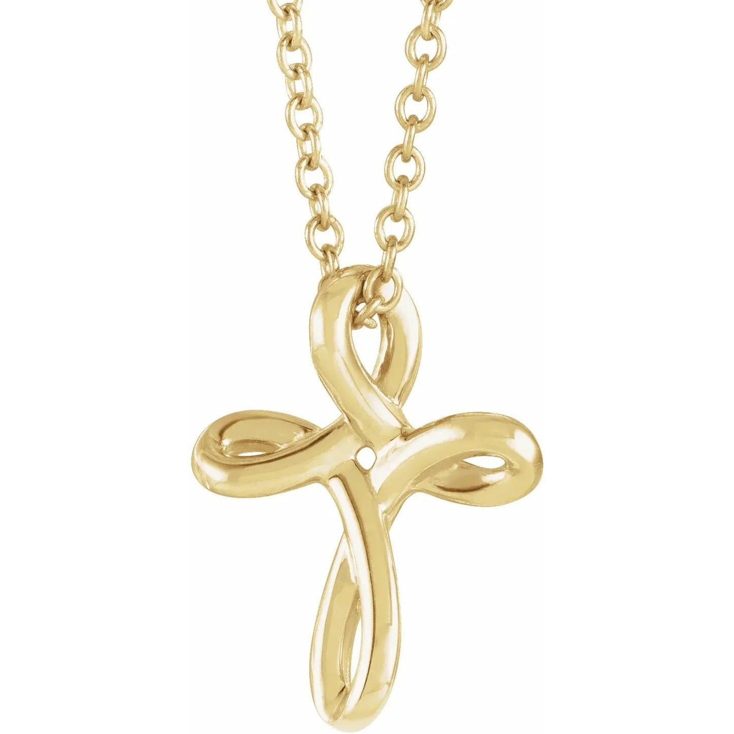 13.35x10.42 mm Youth Cross Pendant in your choice of Sterling Silver, 14k yellow gold, rose gold, or white gold.