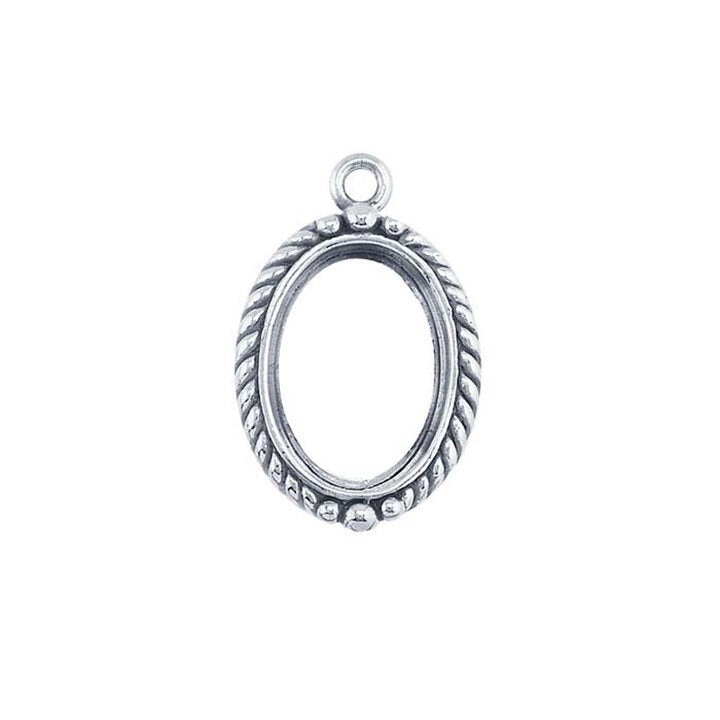 Sterling Silver 14 x 10mm Oval Rope-Edge Cabochon Pendant Mounting