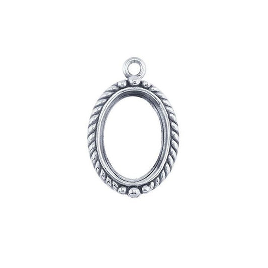 Sterling Silver 14 x 10mm Oval Rope-Edge Cabochon Pendant Mounting