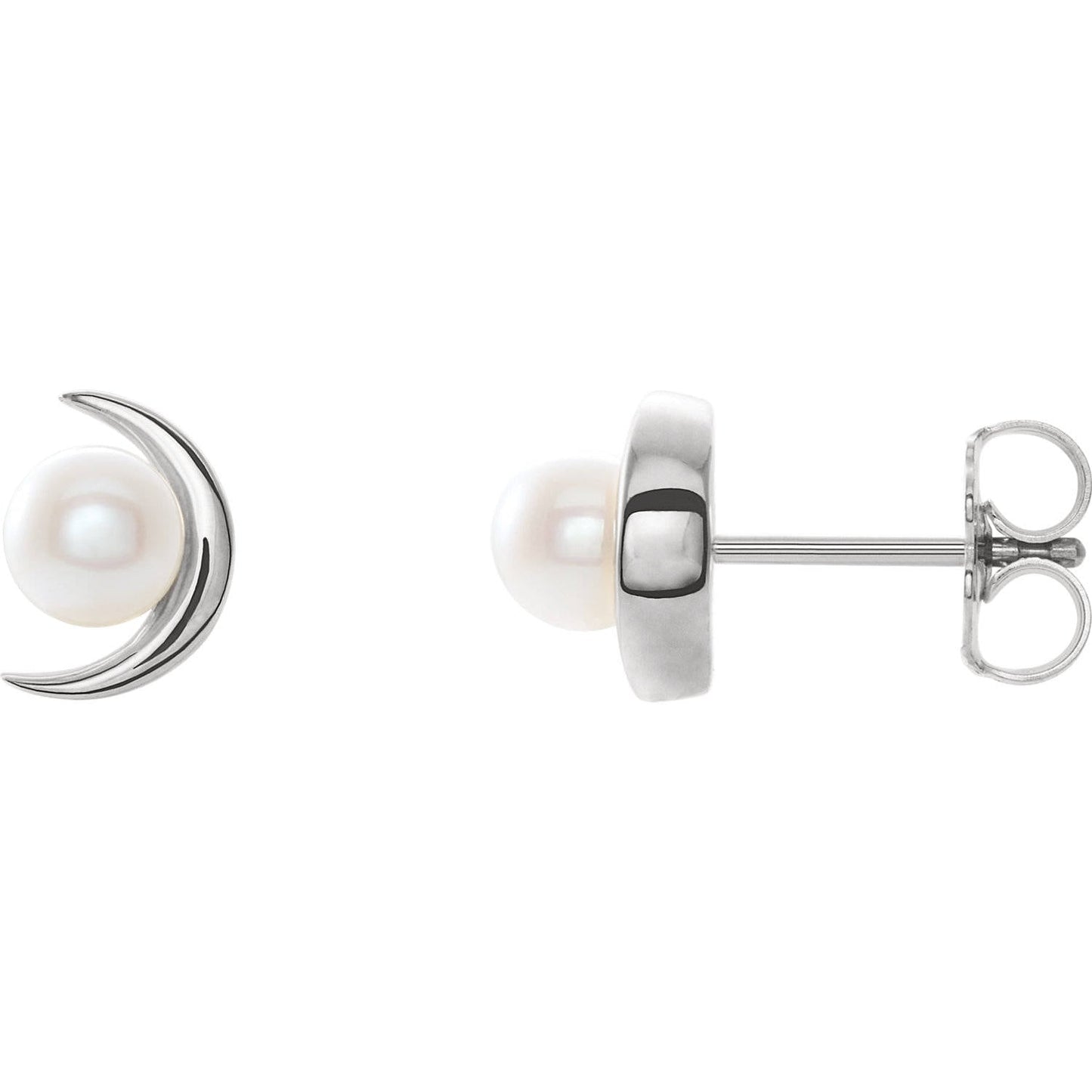 Crescent Moon Earrings Mounting for Pearl, your choice of Sterling Silver or 14k gold.