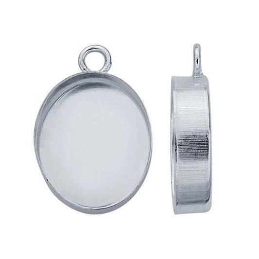 Sterling Silver 12 x 10mm Oval High-Wall Cabochon Pendant Mounting