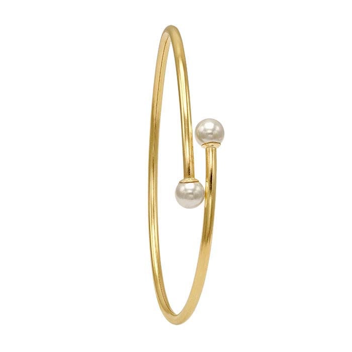 14/20 Yellow Gold-Filled Flex Tube Bangle Bracelet with Pearl Cups and Pegs or finished with beads or pearls