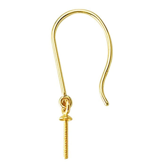 14K Yellow  Gold Ear Wire with Pearl Peg, sold in pairs.