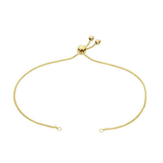 14K Gold Diamond-Cut Wheat Chain Bracelet Component, Adjustable, your choice, yellow, rose, or white gold