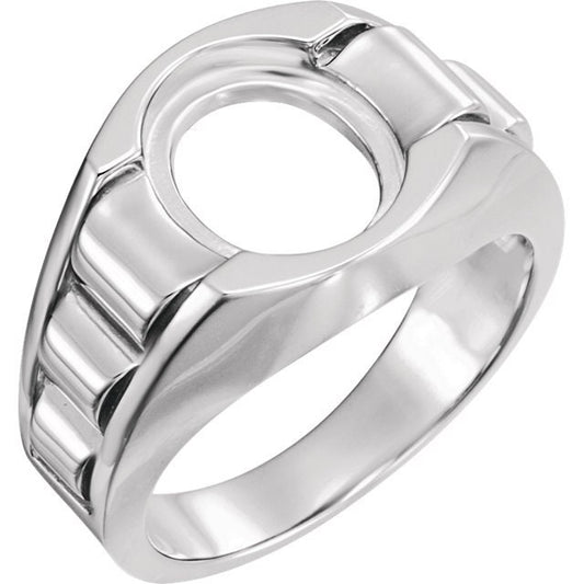 Sterling Silver 12x10mm Oval Men's Bezel-Set Ring Mounting, custom ring size available