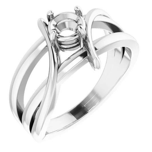 Crisscross ring with 5.2mm prong setting in Sterling Silver, or 14k gold