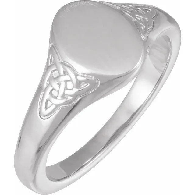 Sterling Silver 9.8x6.2 mm Engravable Oval Celtic-Inspired Signet Ring