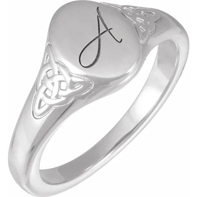 Sterling Silver 9.8x6.2 mm Engravable Oval Celtic-Inspired Signet Ring