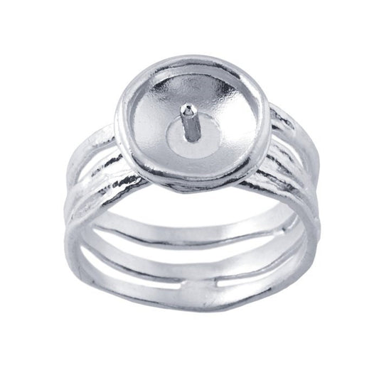 Sterling Silver Textured Pearl Cup Ring Mounting with Peg