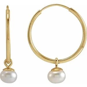 14K Yellow Cultured Freshwater Pearl 15 mm Huggie Earrings, sold in pairs