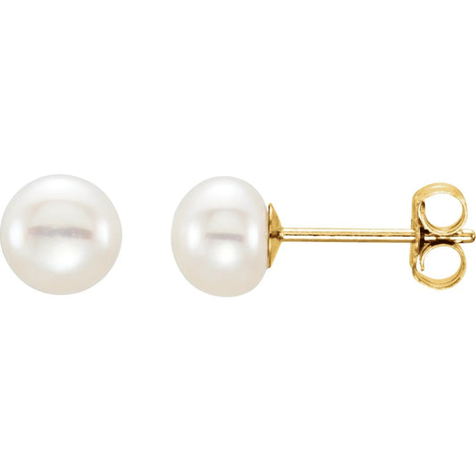 14K Yellow 5-6 mm Cultured Freshwater Pearl Earring, available in white, pink or black pearls