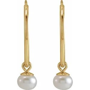 14K Yellow Cultured Freshwater Pearl 15 mm Huggie Earrings, sold in pairs