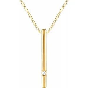 14K Gold .015 CT Diamond Bar 16-18" Necklace, choice of yellow, white, or rose gold.