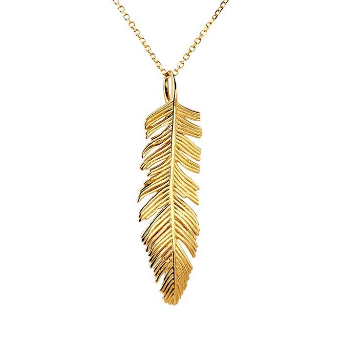 14K Yellow Gold Necklace with Feather Pendant