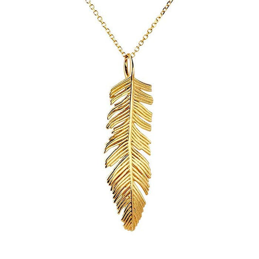 14K Yellow Gold Necklace with Feather Pendant