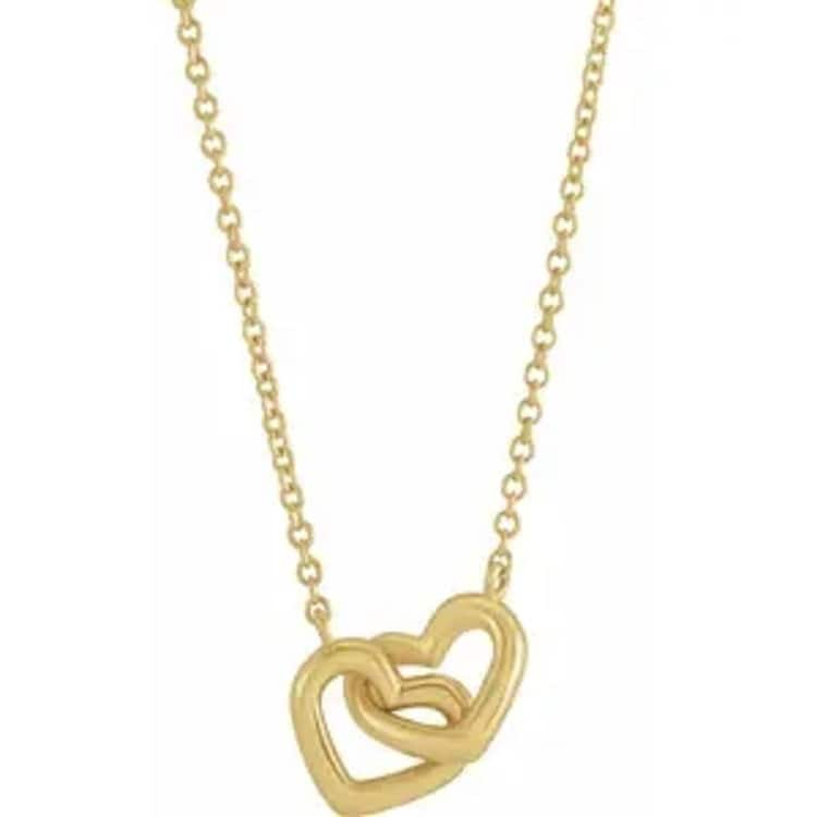 14K Gold Interlocking Heart 16" Necklace, also available in Sterling Silver