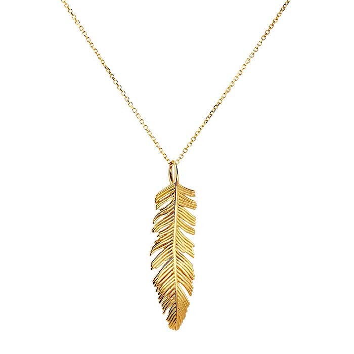 14K Yellow Gold Necklace with Feather Pendant