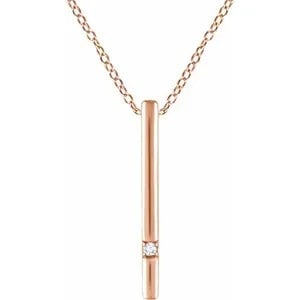 14K Gold .015 CT Diamond Bar 16-18" Necklace, choice of yellow, white, or rose gold.