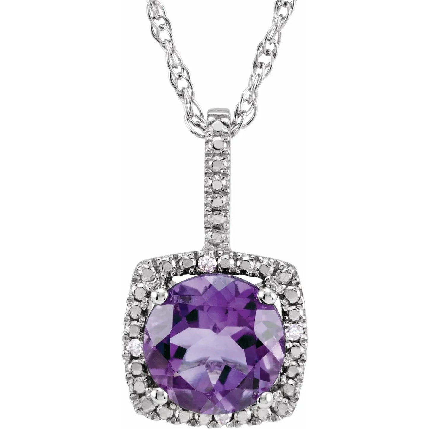 Sterling Silver 7 mm Round .015 CTW Diamond Semi-Set 18" Necklace .015 CTW Diamond Semi-Set 18" Necklace