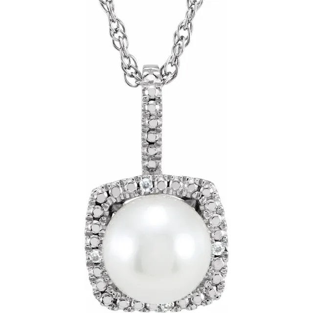 Sterling Silver 7 mm Round .015 CTW Diamond Semi-Set 18" Necklace .015 CTW Diamond Semi-Set 18" Necklace