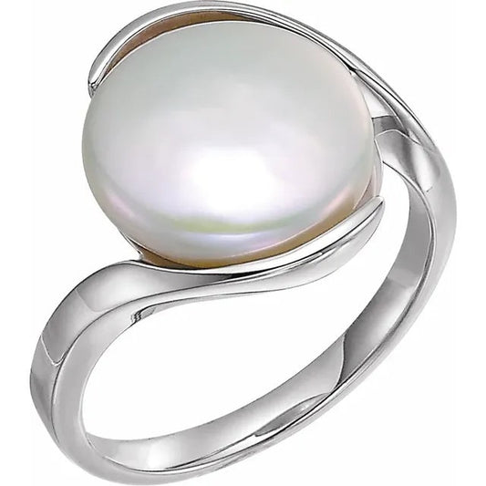 Sterling Silver Coin Pearl Ring with Cult. Fresh Water Pearl in sz 7