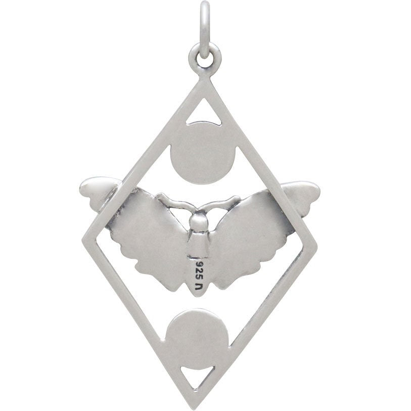 Silver Geometric Moth Charm with Sun and Moon 35x21mm