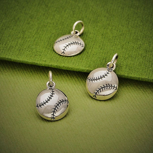 Sterling Silver Baseball Charm 16x10mm