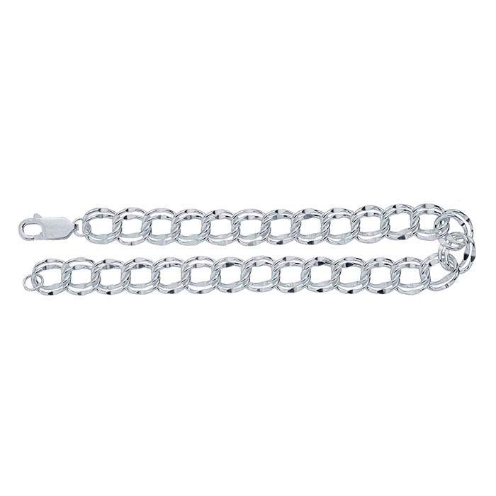 7" or 8" Dapped Sterling Silver Double Cable Chain Link Charm Bracelet