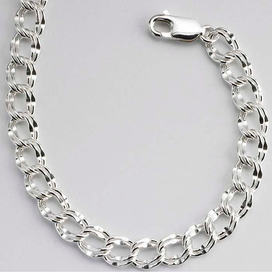 7" or 8" Dapped Sterling Silver Double Cable Chain Link Charm Bracelet