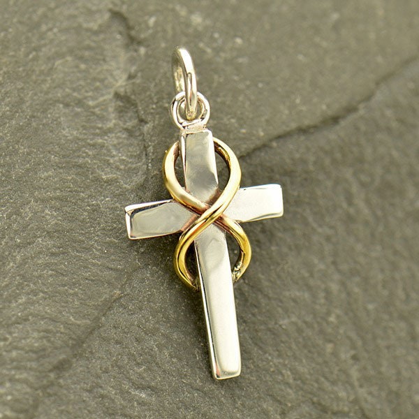 Sterling Silver Cross Charm with Bronze Infinity 21x10mm